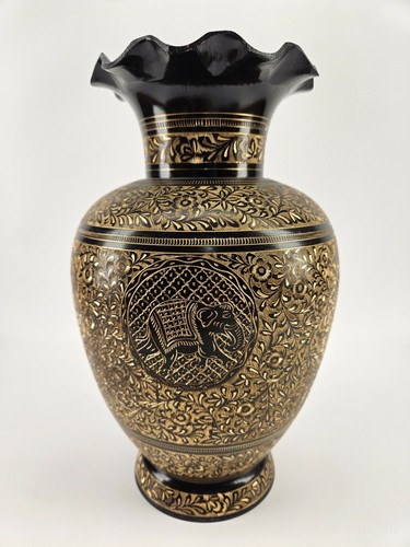 Vintage 11" Metal Hand Etched Decor Vase - Picture 3 of 6