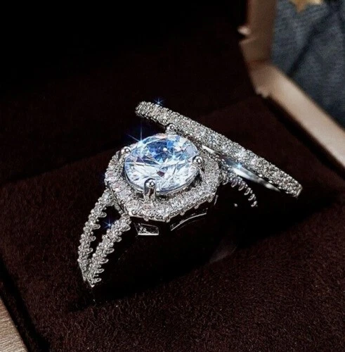 3CT Round Lab Created Diamond Solitaire Engagement Ring 14K White Gold Plated - Image 3 of 4