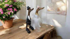 Bride &Groom Wooden Wedding Freestanding Hand Painted  Bamboo Duck Wedding Gift