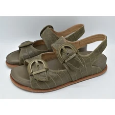 Sofft Womens Size 11 Adalia Olive Buckle Croc Embossed Leather Suede Sandals