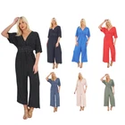 Italian Made Polka Dot Jumpsuit Shirred Waist V-Neck Short Sleeve Wide Leg Effor