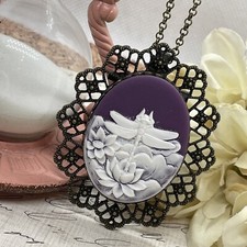 Collar Broche Bronce Cadena Cumpleaños Boda Camafeo Libélula Conjunto