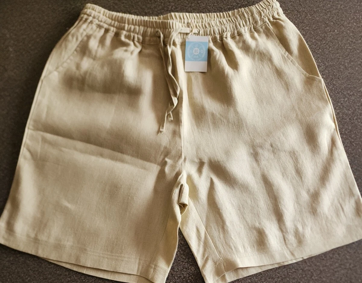 BEACHCOMBERS ~ Khaki ~ MEDIUM ~ Elastic Waist ~ Pockets ~ 100% Linen Shorts