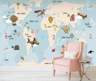 3D Animal World Map K4709 Wallpaper Mural Self-adhesive Removable Sticker Kay