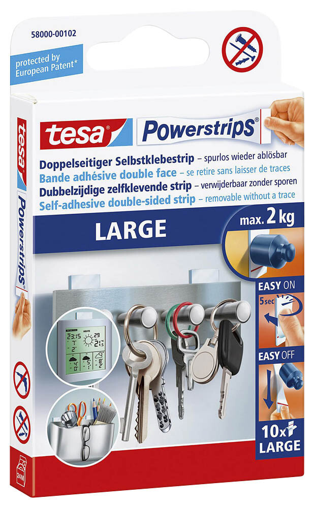 Tesa Powerstrips Large 20 Stück Je Max. 2 Kg Rückstandsfrei Doppelseitig Klebend
