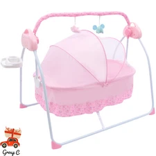 Electric Kids Baby Crib Bassinet Cradle Infant Rocker Baby Swing Bouncer Pink