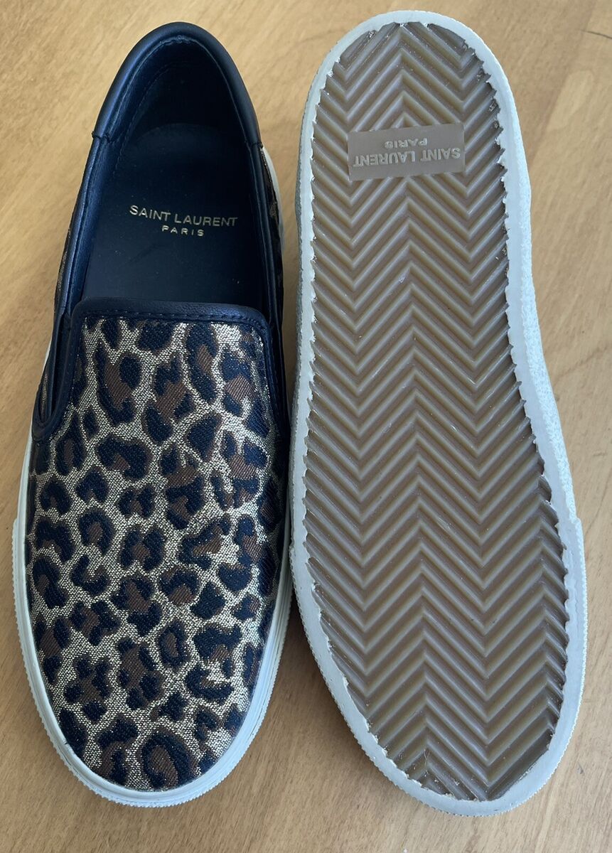 SAINT LAURENT PARIS|SLIP-ONS (605956 1P210 1000) Saint Laurent $695 Metallic Leopard Print Slip-On Sneakers
