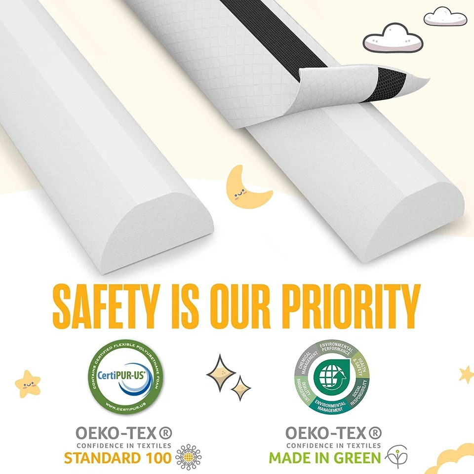 2 rieles de cama Sleepah para niños pequeños protección de parachoques de cama de espuma viscoelástica con doble almohadilla antideslizante Foto 4 de 4