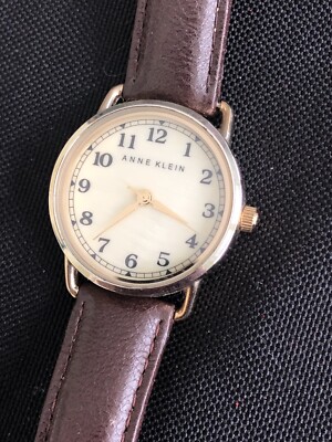 Anne Klein Womens Pearl Dial Brown Leather Strap Watch AK/2172