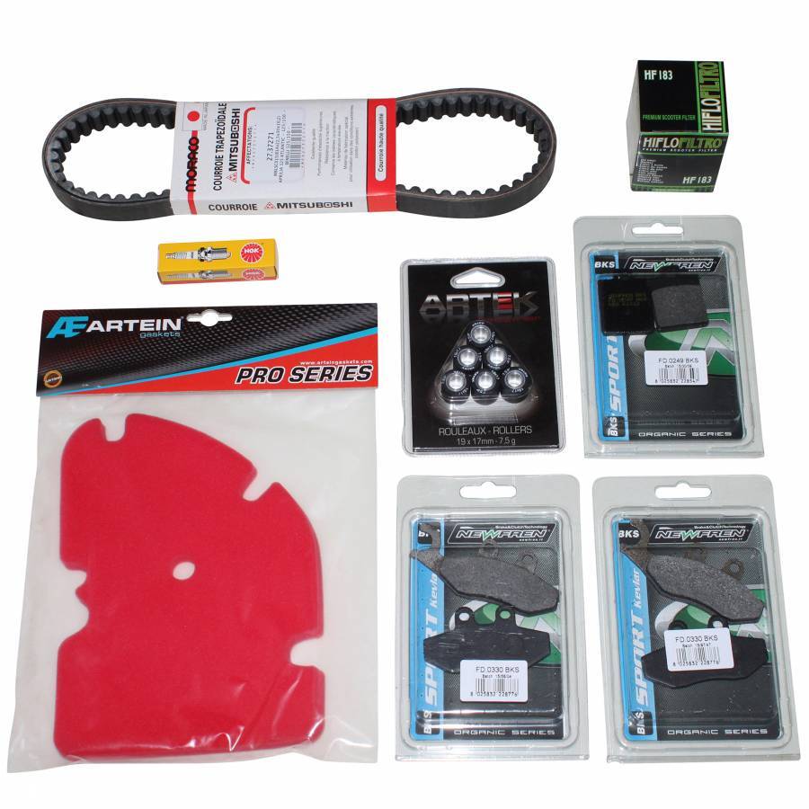 Kit entretien adaptable Piaggio MP3 125 avec plaquettes organiques à haute friction