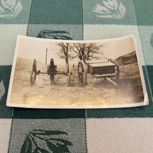c. 1910 WW1 Era Photo Field Artillery Cannon On Wooden Carriage Military Equip.