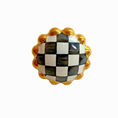MacKenzie-Childs Courtly Check Round Knob Hand Painted Ceramic Gold Lustre