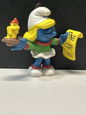 Vintage Rare 1981 Peyo Christmas Caroler Smurfette Schleigh Made In Portugal