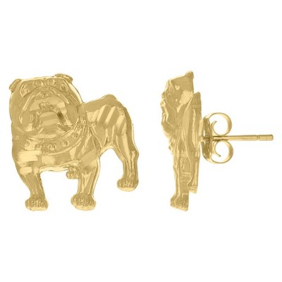 10kt Yellow Gold Mens Animal Bull Dog Pet Stud Earrings
