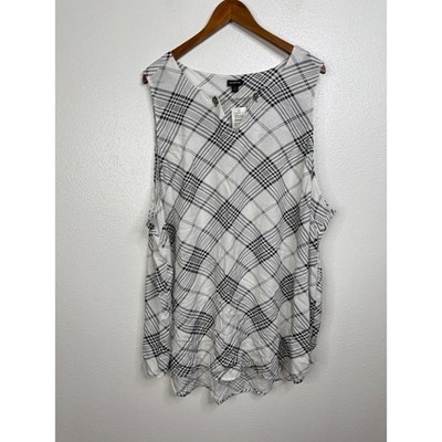 Torrid Womens 5X Black White Plaid Rayon Crepe Chainlink V-Neck Tank Top
