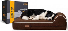 Orthopedic Memory Foam Dog Bed with Pillow Waterproof Liner - Brown