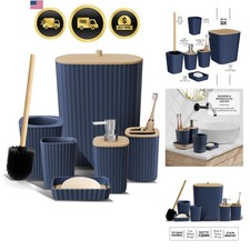 Bathroom Set Navy Blue 6PC Bathroom Accessories with Toilet Brush Trash Can S...