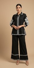 Women Cotton Coord Set Embroidered Top  Pants 2 Piece Outfit Casual Summer