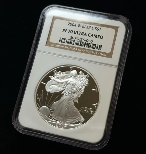 2004-W American Silver Eagle NGC PF70 Ultra Cameo Brown Label .999 Fine Silver