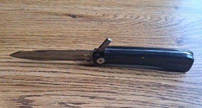 Unique Front Lock Folding Pocket Knife 440 Stainless Black Handle Brass Bolster 