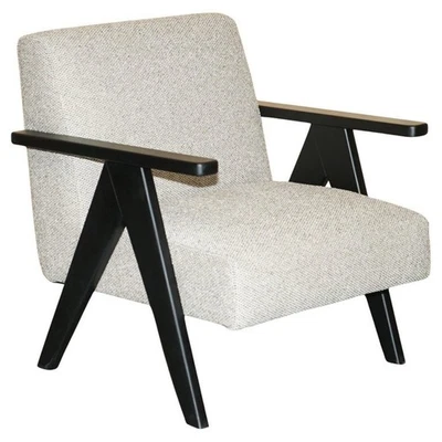 NEW EXDISPLAY NORDIC STYLE EDGAR ARMCHAIR WITH BEECH WOOD FRAME & OATMEAL FABRIC - Image 1 of 4