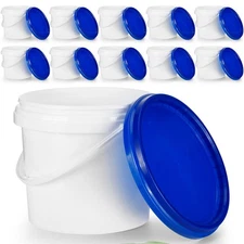 10 Pack White Plastic Bucket with Handle and Lid Food Storage Bucket Containe...