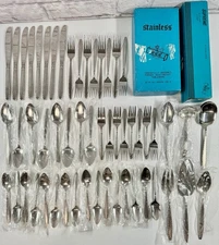 Vintage Supreme Cutlery Corp. 54 Pieces Flatware Set Gemstone Serving Hostess