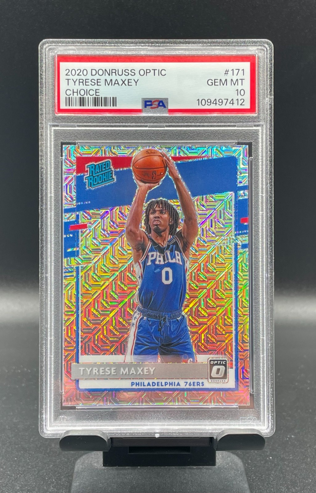 Tyrese Maxey (RC) - 2020-21 Donruss Optic Choice Prizm #171 - 76ers - PSA 10