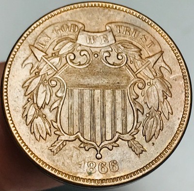 1866 Two Cent Piece 2C Ungraded FULL MOTTO US Copper Coin CC30654