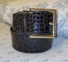 Vintage Saks Fifth Avenue Croc Embossed Pebbled Wide Belt Gold Tone Buckle Sz S