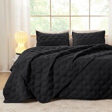 Queen Quilt Bedding Set, Black Summer Lightweight Soft Full/Queen 04 - Black
