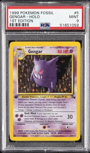 1999 POKEMON FOSSIL 1ST ED #5 GENGAR-HOLO PSA 9