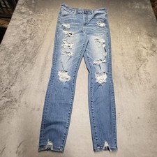 American Eagle Jeans Womens 12 Blue Hi-Rise Jegging Light Wash Distressed