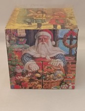 Rare Vtg Christmas and Winter Scene Box Art Cube Puzzle Holiday Decor Good Cond.
