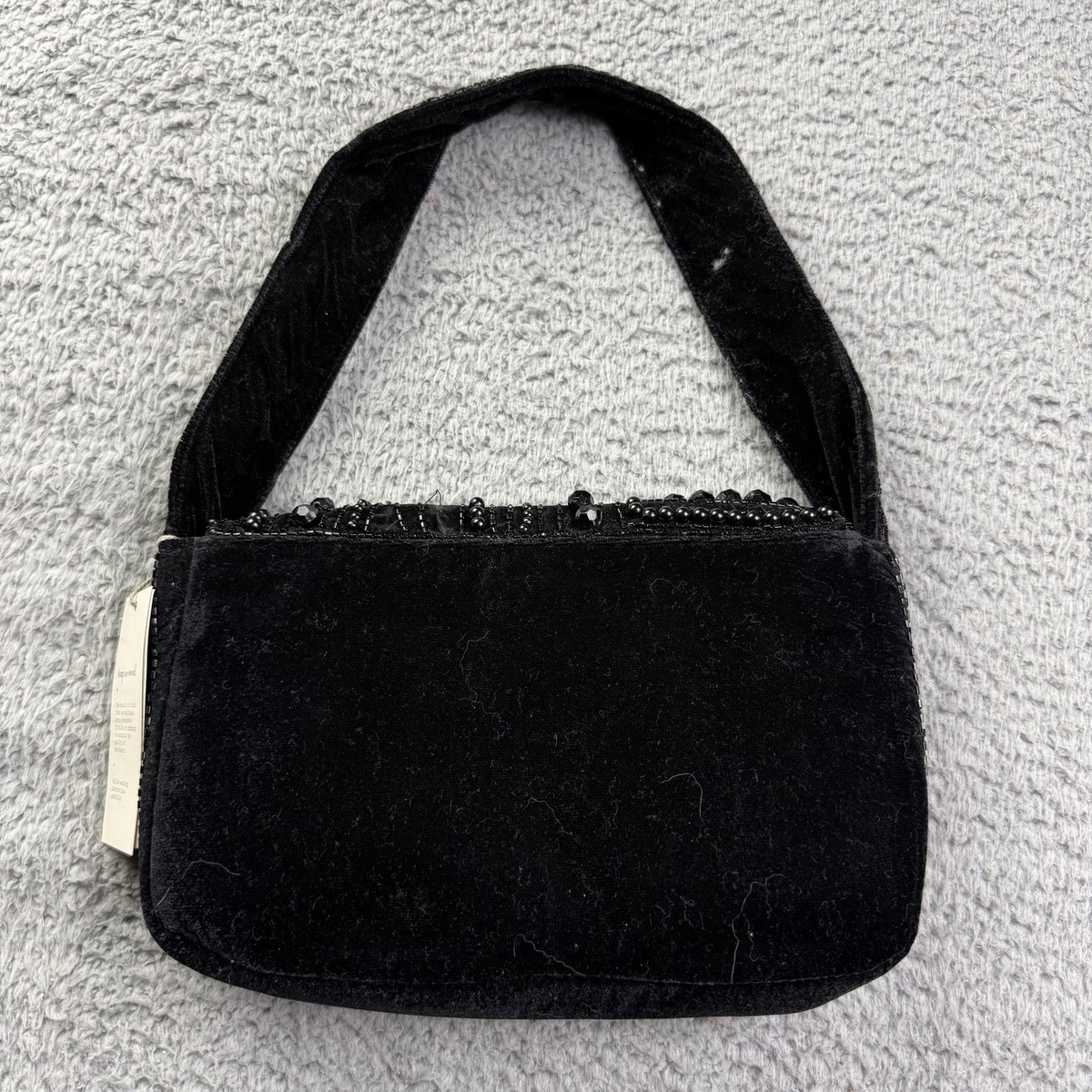 A New Day Shoulder Bag Womens Small Black Velvet Beaded Purse
