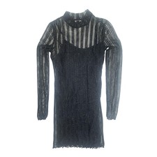 Forever 21 Size Large Long Sleeve Sparkle Glitter Sheer Pinstripe Mini Dress XXI