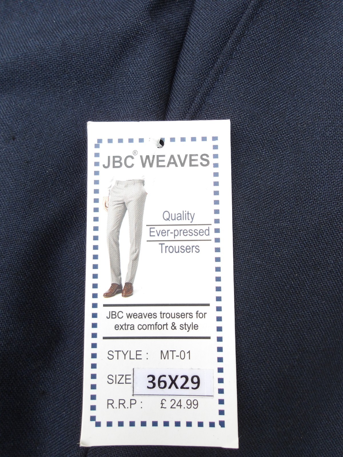 JBC Weaves Quality Ever-Pressed Trousers Navy Size 36" Waist & 29" Inside Leg image 2