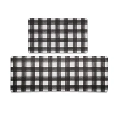 Modern Farmhouse Plaid 2 Piece Set Kitchen Mats for Floor Anti Fatigue Waterp...