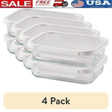 4 Pack 2.3 Cup Glass Food Storage Containers Tritan Lids Airtight Stackable New