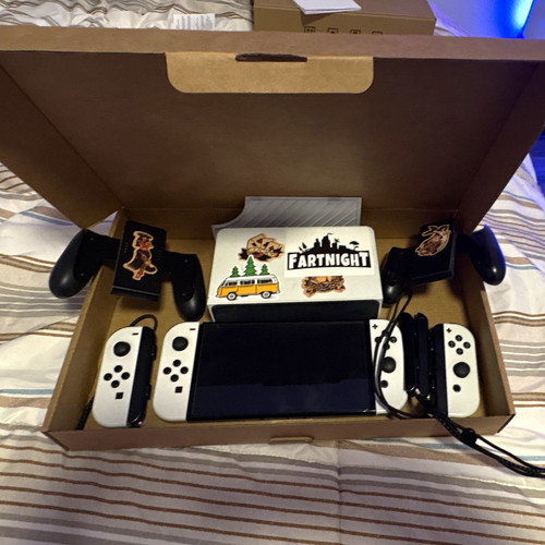 Nintendo Switch OLED Bundle White Joy-Con, Grips, SanDisk 128GB microSD