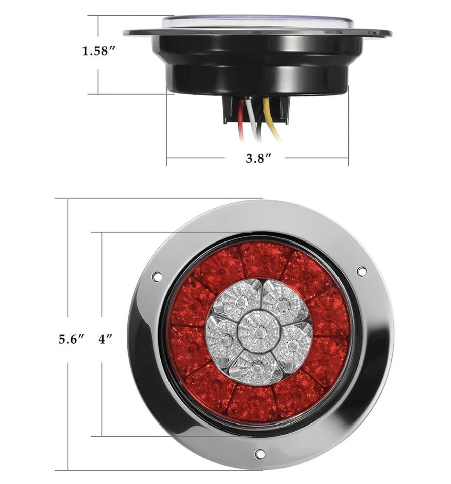 Luz trasera LED para remolque de 4". Paquete de 4 bisel LED cromado Big Rig Foto 3 de 4