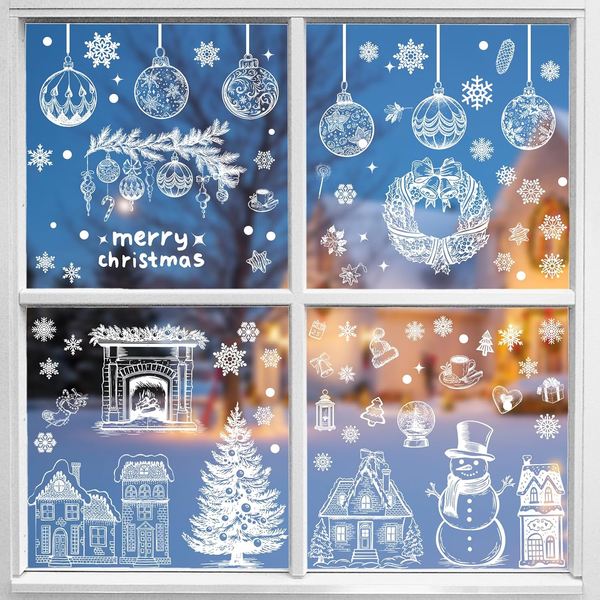 Weihnachts-Fensteraufkleber, 9 Blatt, Wiederverwendbar, Statische Schneeflocken--image