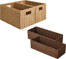 Stylish Round Paper Rope Storage Baskets for Home Organization - Set of 2