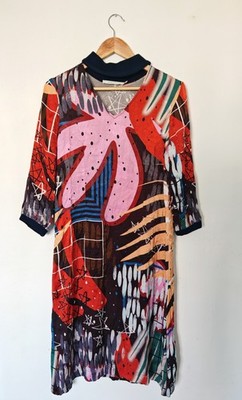 Abstract Art Print Dress   BGN Workshop, Bold Graphic Pattern, 3/4 Sleeve