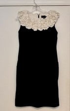 Just Taylor Black Sheath Dress 10 Ivory Ruffle Collar Classic Timeless Elegant