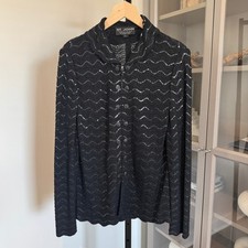 St. John Couture Black Embellished Zip Up Jacket Paillette Scallop Edge Trim 10