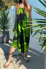 Lime Green Black Hibiscus Sarong Hawaiian Pareo Beach Cover-up Wrap Skirt Dress