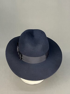 Burberrys Plaid Wool Wide brim Fedora Hat - Dark blue and Red NWT Sz L Navy Wide Brim Red Bottom Braided Fedora Hat for Men – Suits  main image 4