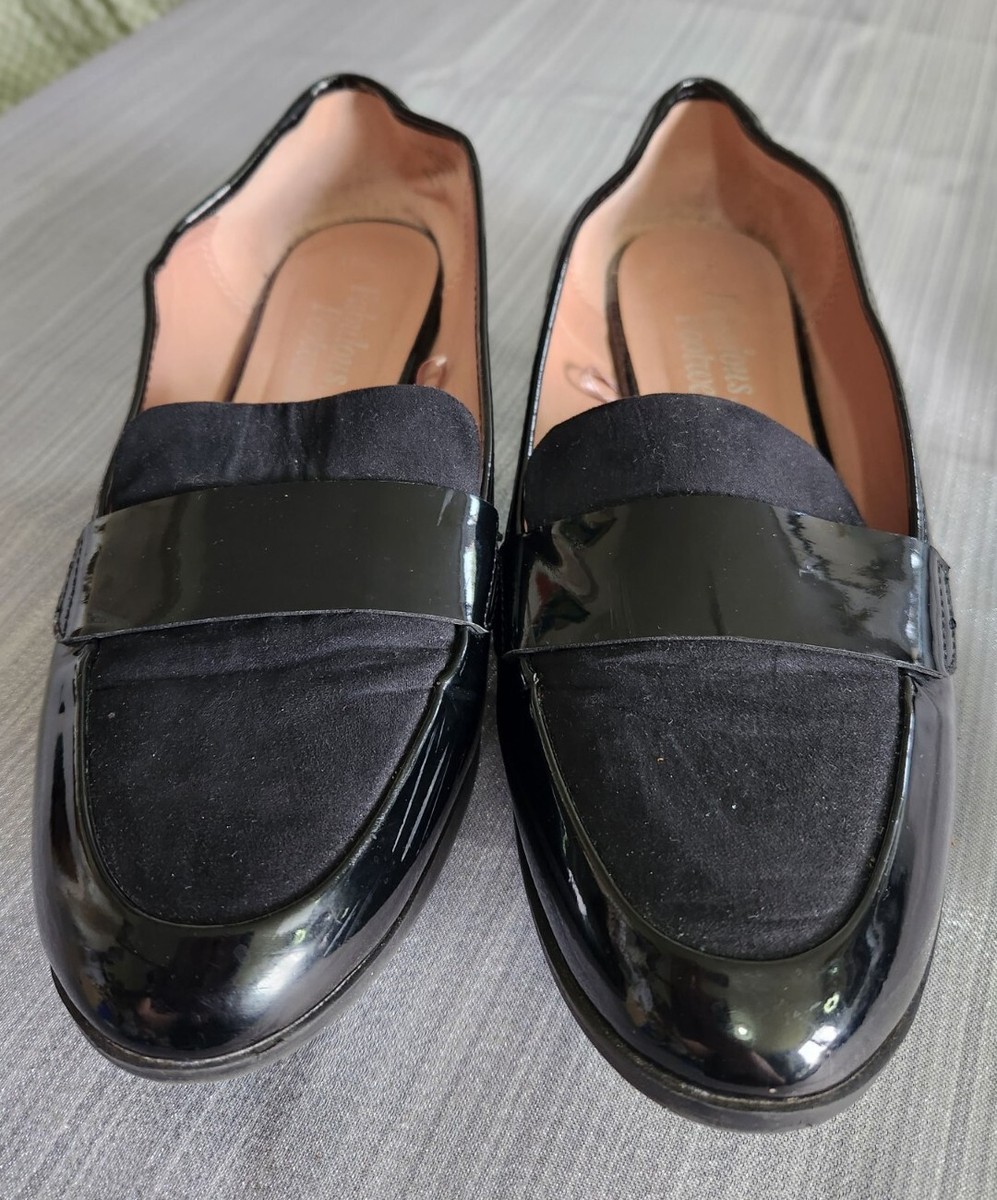 Womens size eu 41 George flat shoes black slip ons faux patent leather