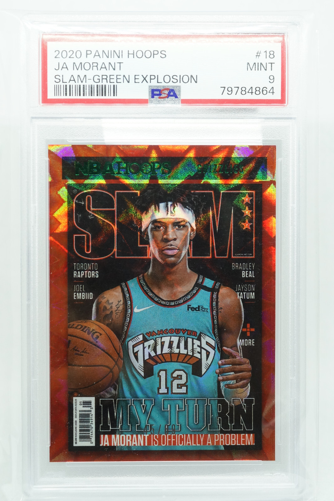 2020-21 Panini NBA Hoops Slam JA MORANT #18 Green Explosion 45/89  PSA 9 RARE